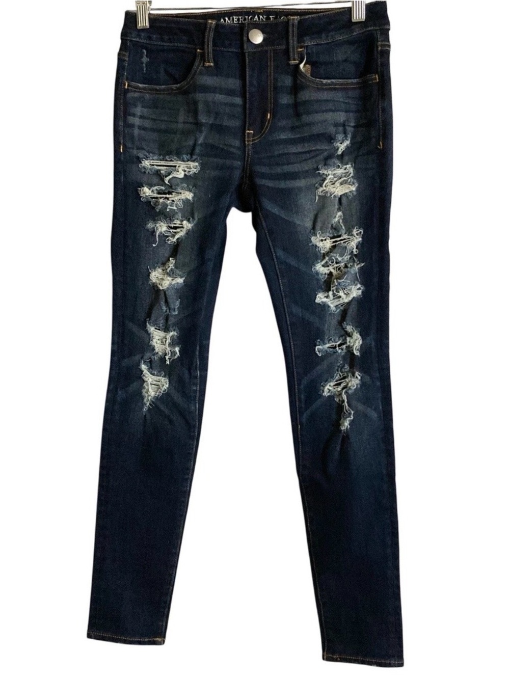 American Eagle Jeans 6 Reg (28x28) Blue 360 Super Stretch AEO X4 Jegging Ripped